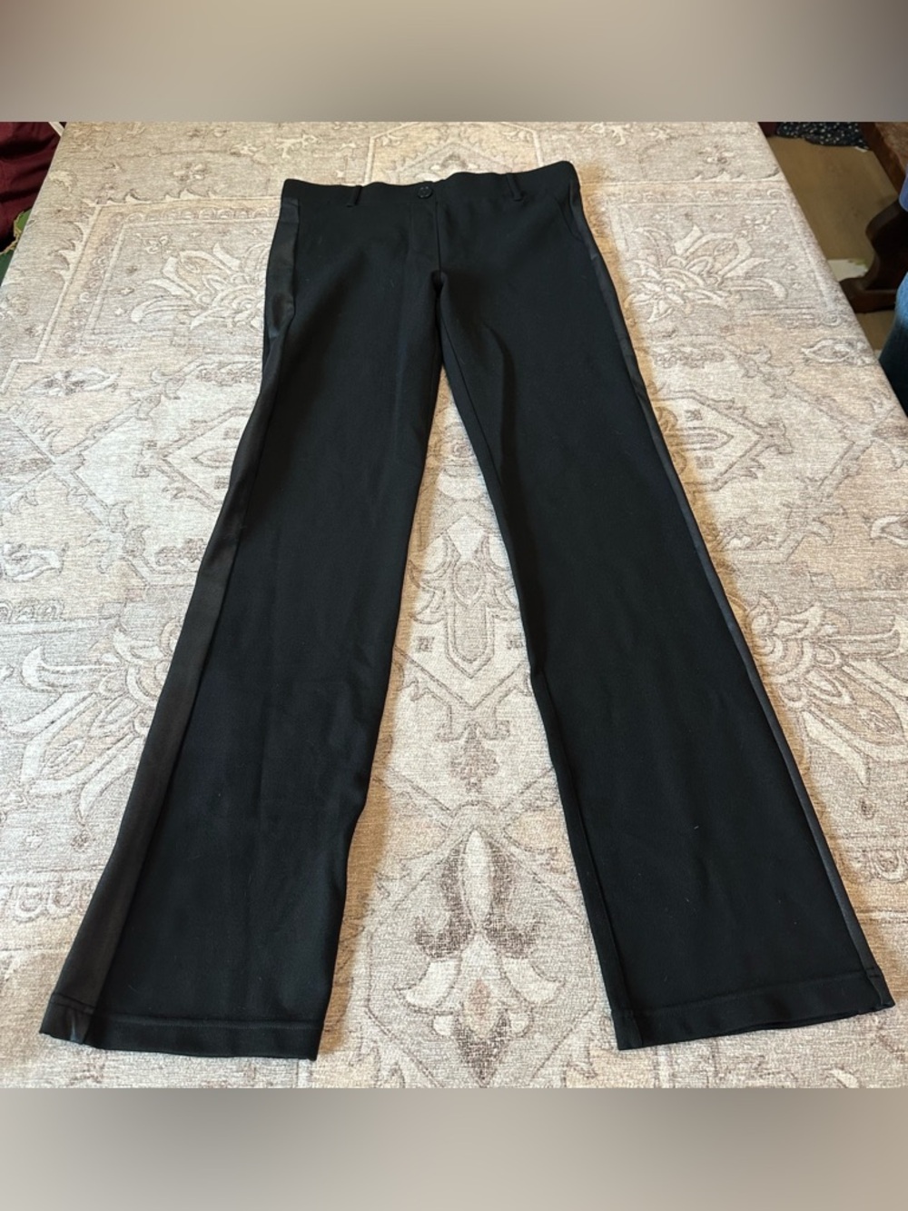 Betabrand Black Women's Flared Dress Pants with Side Stripes